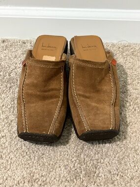 Luichiny Made in Italy Brown Suede Slip-On Mules Size 37 Retro Boho Platform
